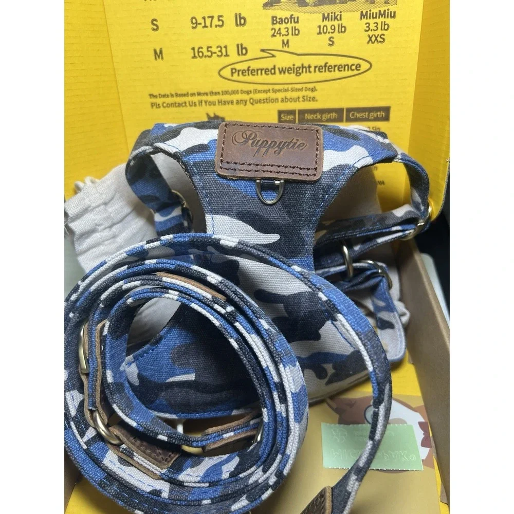 Blue Camo Canvass Dog Harness And Matching Leash By‎ Puppies Medium